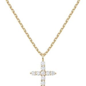 14K Gold Plated Cubic Zirconia Cross Necklace